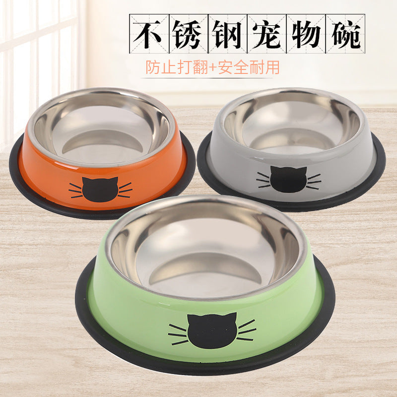 Factory direct selling hot-selling color stainless steel pet cat bowl pet bowl round cat bowl pet food dog bowl