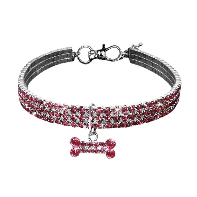 3 Row Rhinestone Elastic Pet Necklace Dog Chain Cat Crystal Collar Pet Supplies Small Dog Jewelry Tag