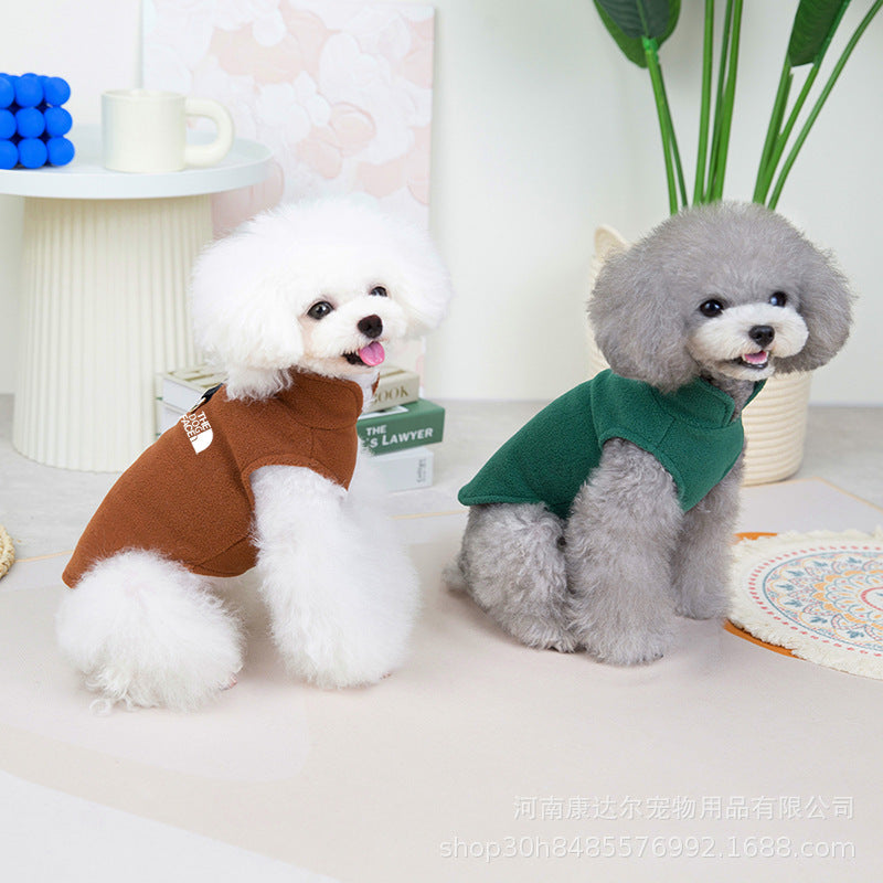 Autumn and winter pet vest dog clothes pet fleece clothing traction warm vest