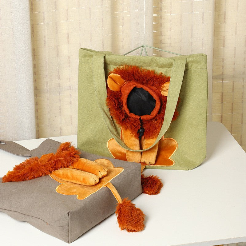 Pet go out backpack small lion cat pet bag canvas single shoulder strap zipper retractable kitten available