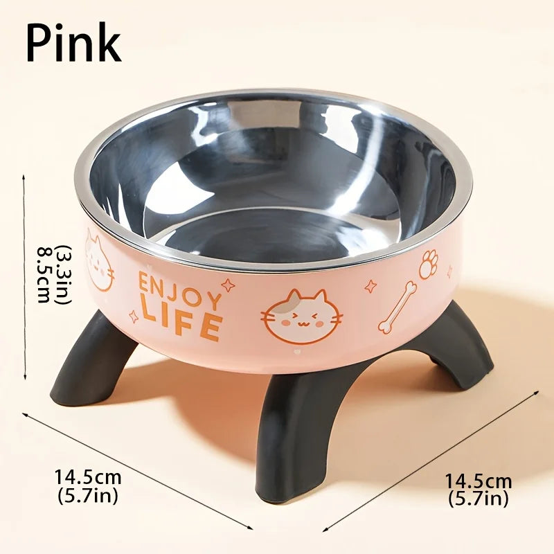Anti-Tip Stainless Steel Pet Bowl with Cute Bunny Design | Elevated, Non-Slip, Perfect for Cats and Dogs, Durable Plastic Base