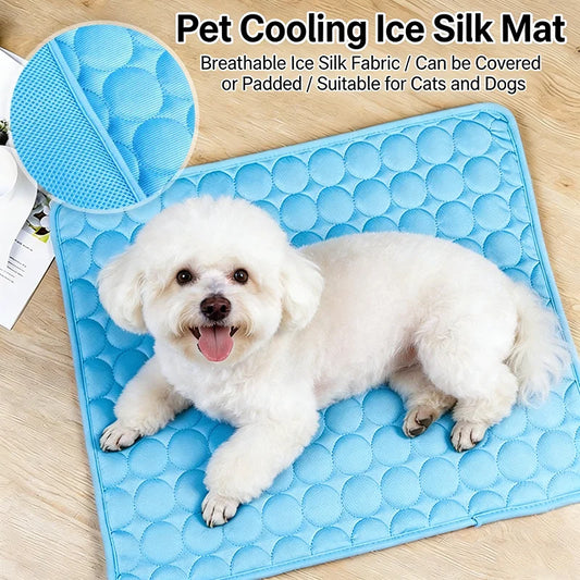 ペット用アイスシルク接触冷感マット™|夏の通気性スリープパッド 犬猫用滑り止め付き