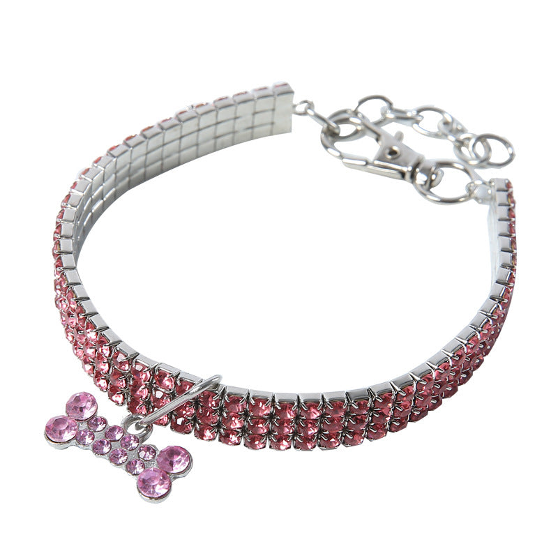 3 Row Rhinestone Elastic Pet Necklace Dog Chain Cat Crystal Collar Pet Supplies Small Dog Jewelry Tag