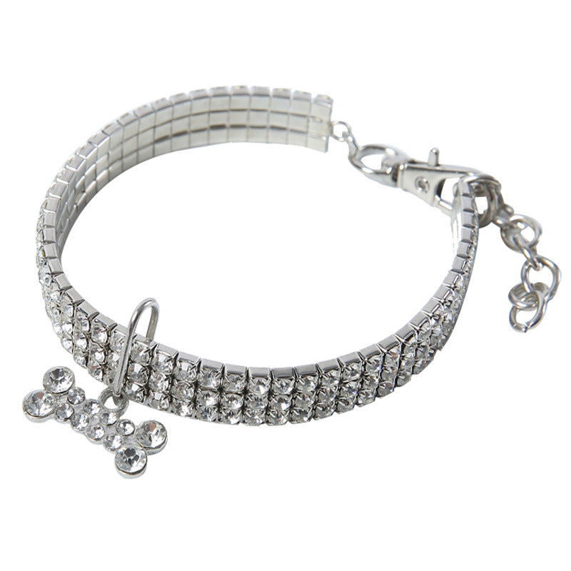 3 Row Rhinestone Elastic Pet Necklace Dog Chain Cat Crystal Collar Pet Supplies Small Dog Jewelry Tag