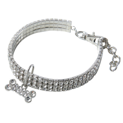 3 Row Rhinestone Elastic Pet Necklace Dog Chain Cat Crystal Collar Pet Supplies Small Dog Jewelry Tag