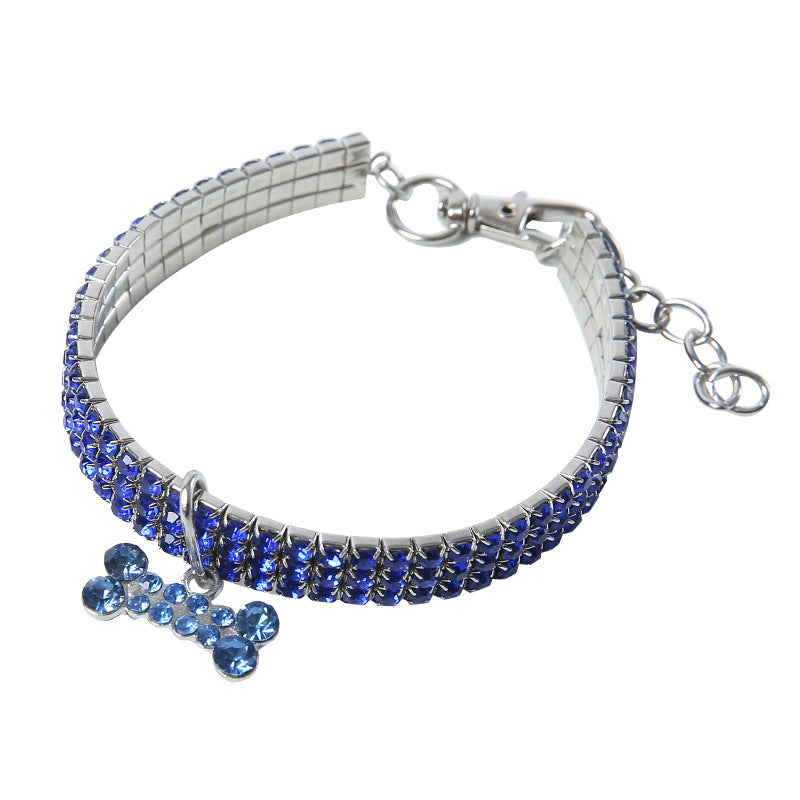 3 Row Rhinestone Elastic Pet Necklace Dog Chain Cat Crystal Collar Pet Supplies Small Dog Jewelry Tag