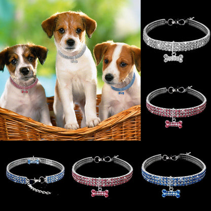 3 Row Rhinestone Elastic Pet Necklace Dog Chain Cat Crystal Collar Pet Supplies Small Dog Jewelry Tag