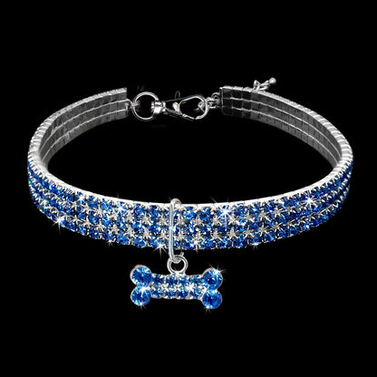 3 Row Rhinestone Elastic Pet Necklace Dog Chain Cat Crystal Collar Pet Supplies Small Dog Jewelry Tag