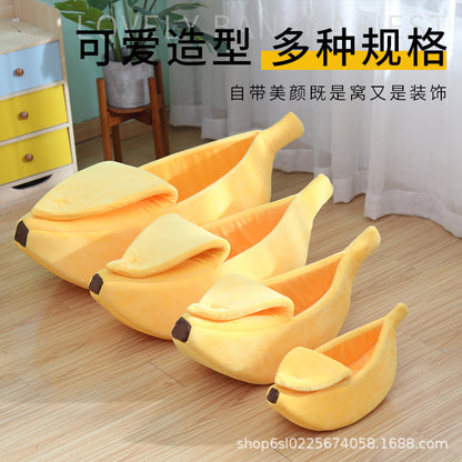 Free shipping winter pet banana shape warm cat bed dog bed semi-enclosed pet bed hamster bed pet bed sleeping mat