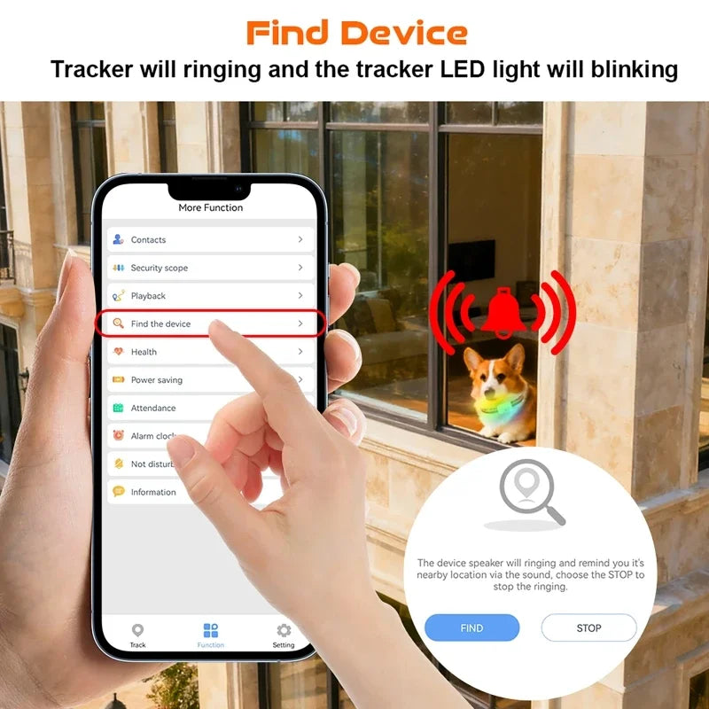 GPSペットトラッカー™｜4G LEDライト IP67防水 歩数・カロリー計測 犬猫用首輪
