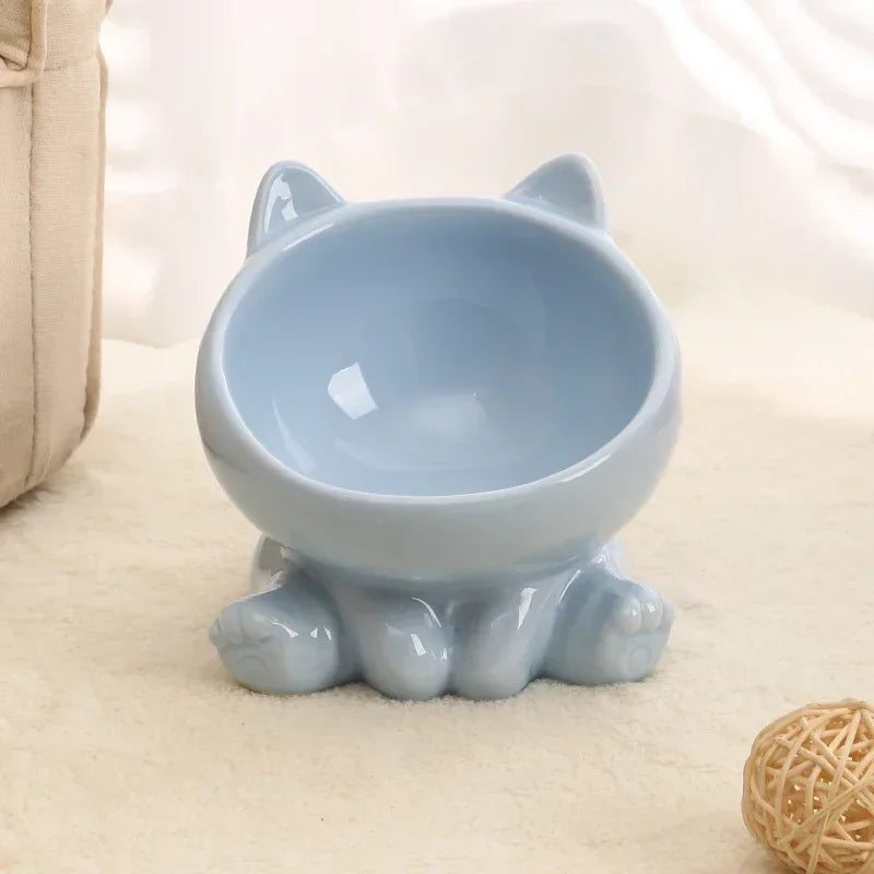 ねこ耳デザイン傾斜ペットボウル™｜首にやさしい高さ付き 陶器製 猫・小型犬用フードボウル