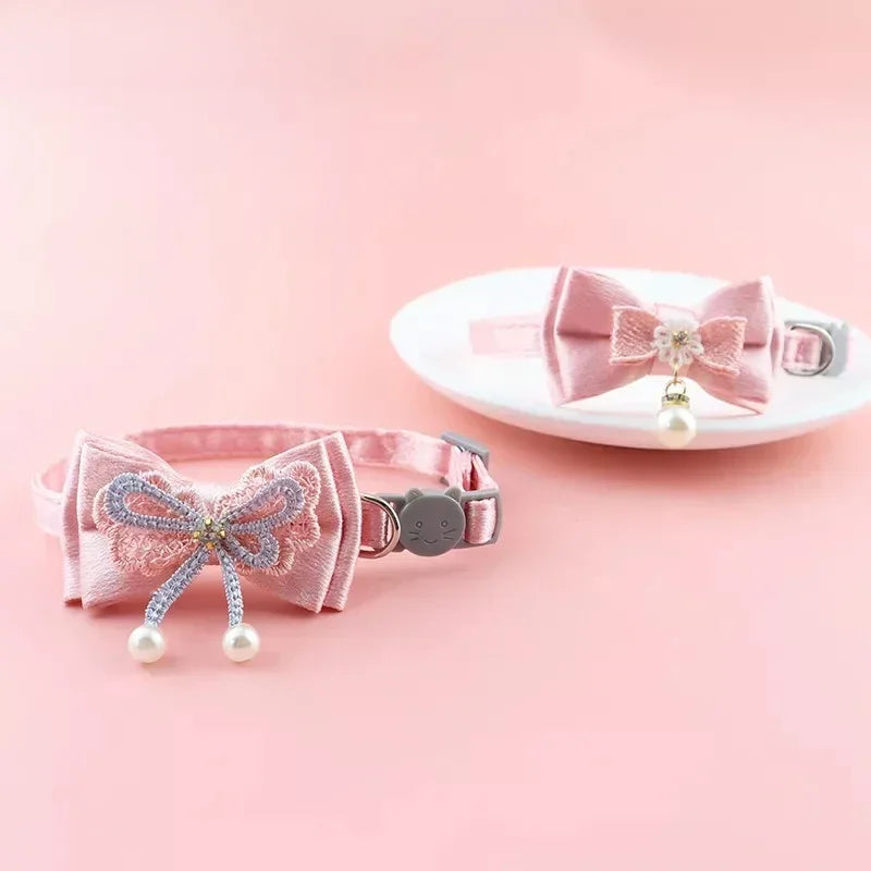 Cat Collar Pink Lace Bow Hanging Bead Cat Choker Bell Dog Cat Supplies Pet Accessories Dog Accessories Dog Cat Products