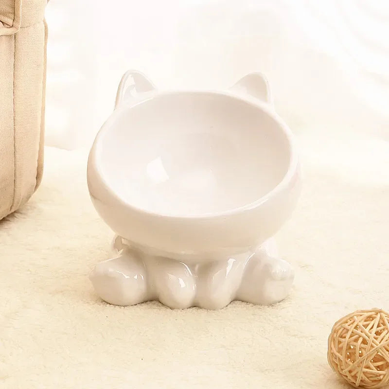 ねこ耳デザイン傾斜ペットボウル™｜首にやさしい高さ付き 陶器製 猫・小型犬用フードボウル