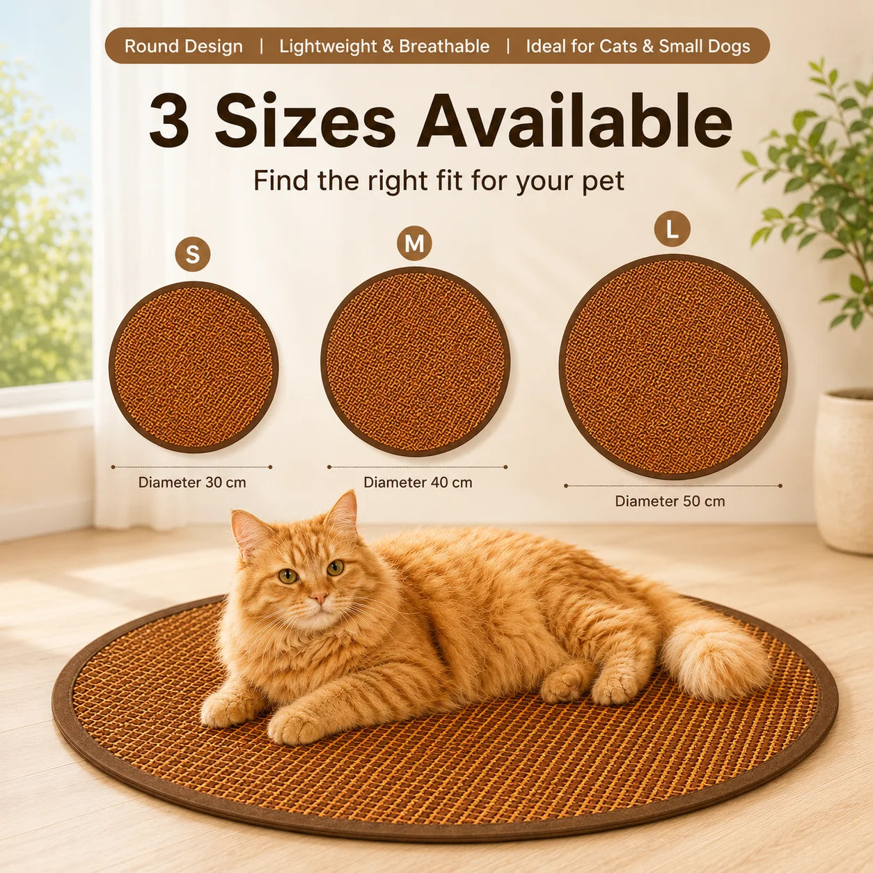 Pet Cooling Mat for Cats Round Woven Summer Sleeping Pad Breathable Washable Cat Bed Mat for Indoor Pets