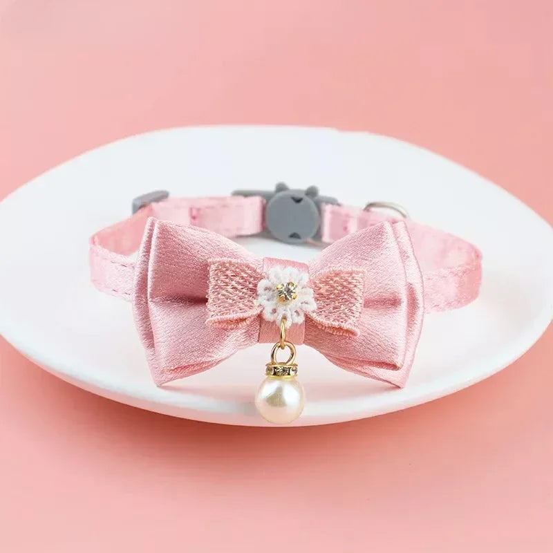 Cat Collar Pink Lace Bow Hanging Bead Cat Choker Bell Dog Cat Supplies Pet Accessories Dog Accessories Dog Cat Products