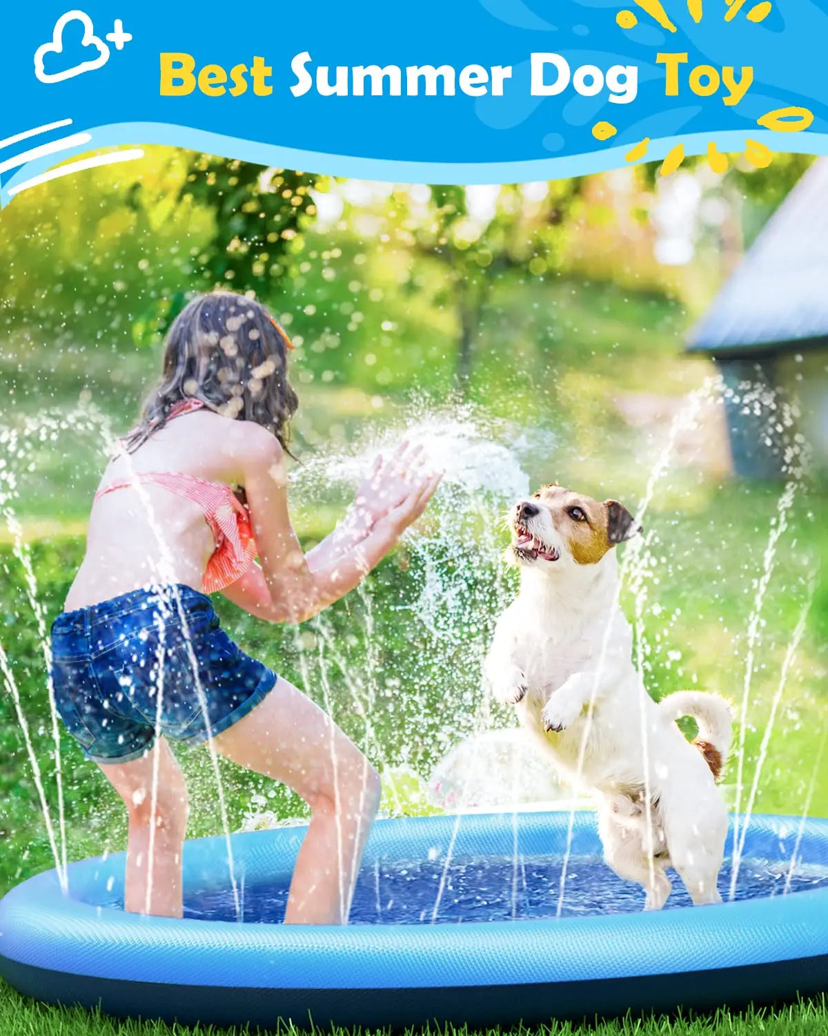 Dog Splash Pad Thick Sprinkler Pool Toy Anti-Slip Outdoor Summer Sprinkler Water Toy for Backyard Fountain Play Mat for Children