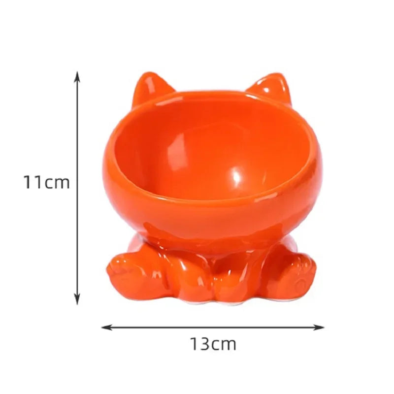 ねこ耳デザイン傾斜ペットボウル™｜首にやさしい高さ付き 陶器製 猫・小型犬用フードボウル