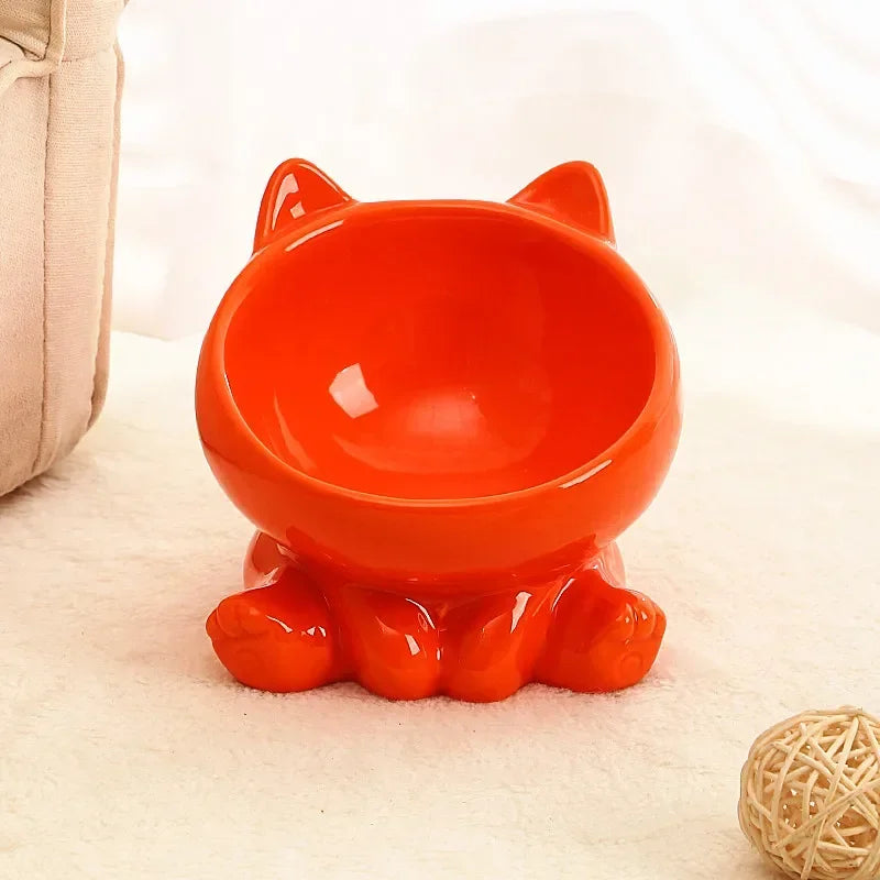 ねこ耳デザイン傾斜ペットボウル™｜首にやさしい高さ付き 陶器製 猫・小型犬用フードボウル