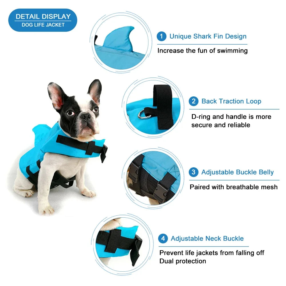 Shark Fin Dog Life Jacket Enhanced Buoyancy Small Dogs Swimming Clothes Safety Vest with Handle for Dogs Surfing