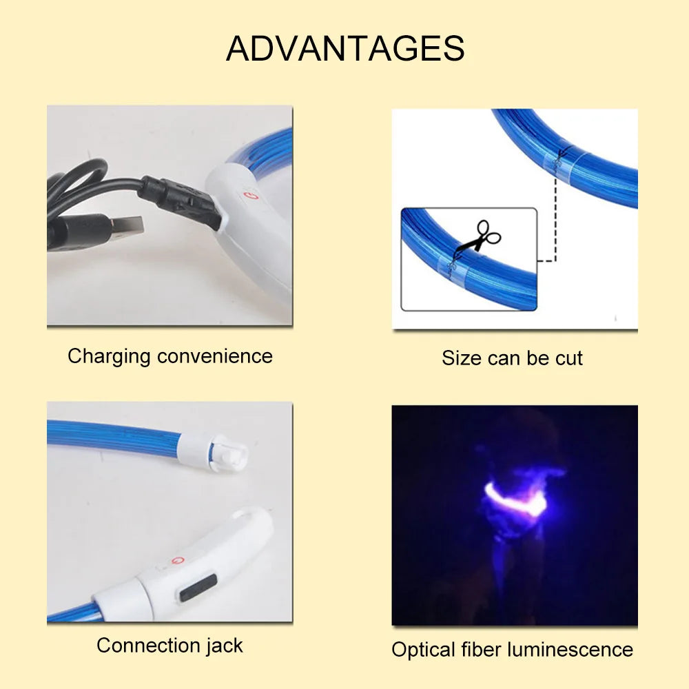LED発光ペット首輪™｜USB充電式 夜間の安全 犬猫用 光る安全ライトカラー