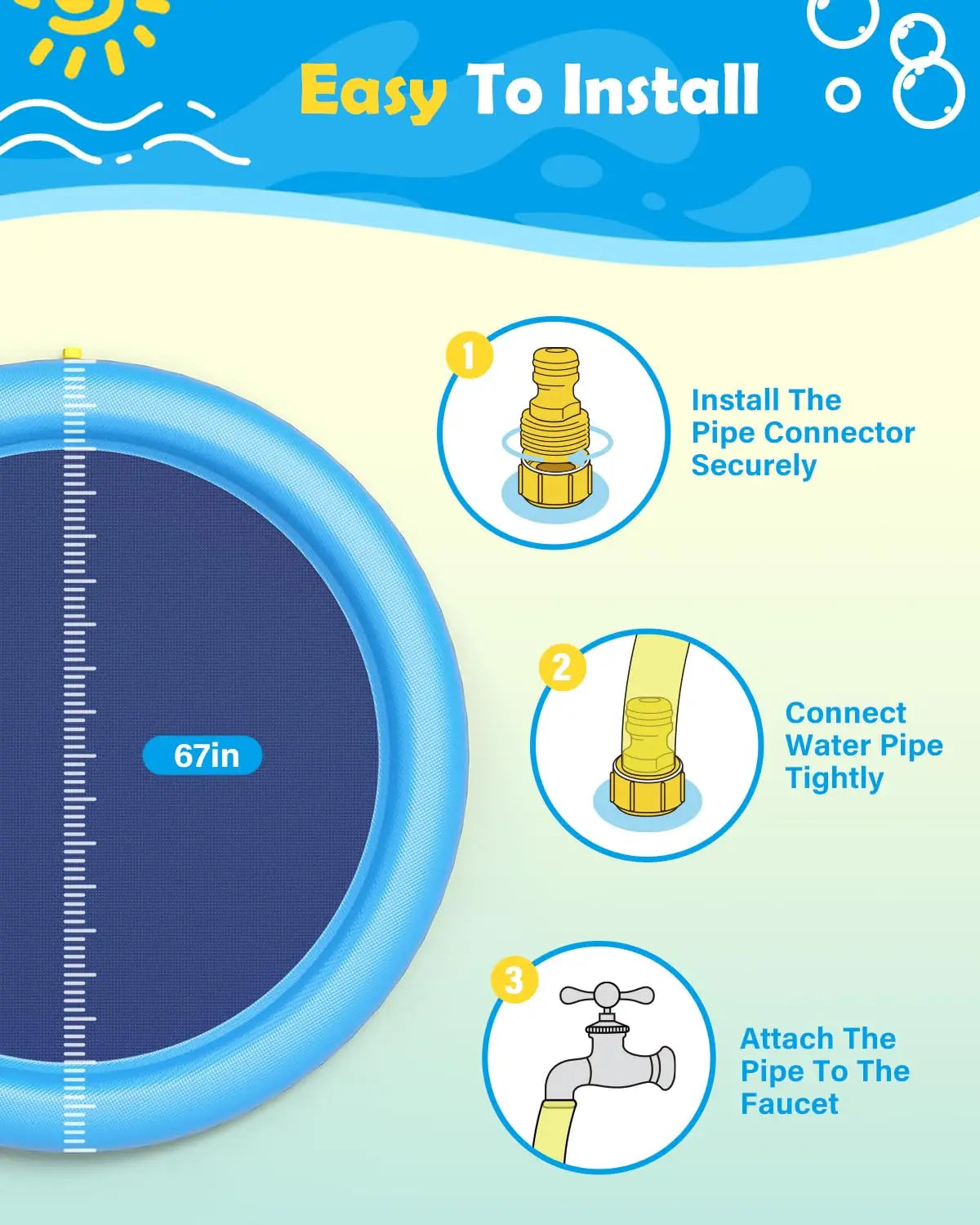 Dog Splash Pad Thick Sprinkler Pool Toy Anti-Slip Outdoor Summer Sprinkler Water Toy for Backyard Fountain Play Mat for Children