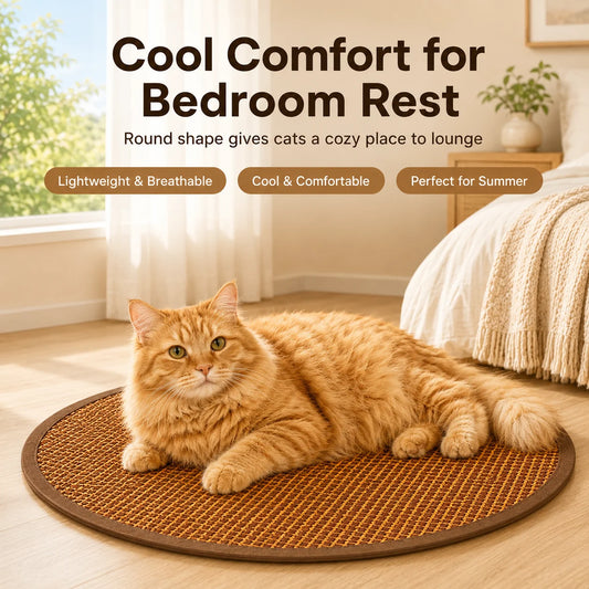猫用ラウンド編みひんやりマット™｜夏の通気性スリーピングパッド 洗える丸型ベッド