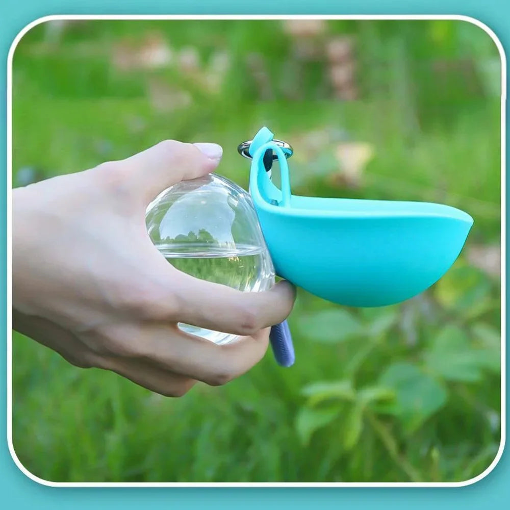 Food Grade Silicone 2 in 1 Portable Dog Water Bottle Foldable Bowl Leak Proof Lanyard Hook Compact Travel Pet Feeding Set
