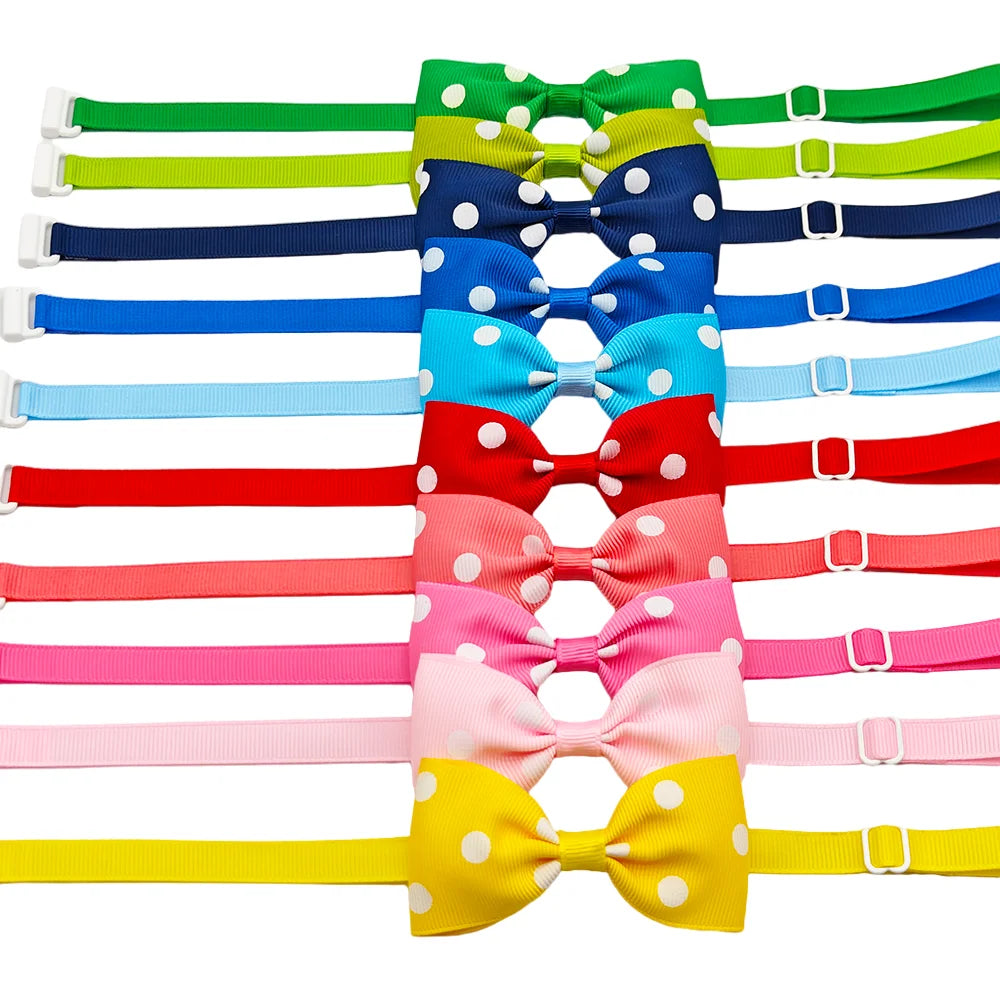10pcs Ribbon Bow Ties For Dogs Adjustable Neck Tie For Cat Dots Pattern Pet Grooming Accessories 10 Colors Pet Supplies