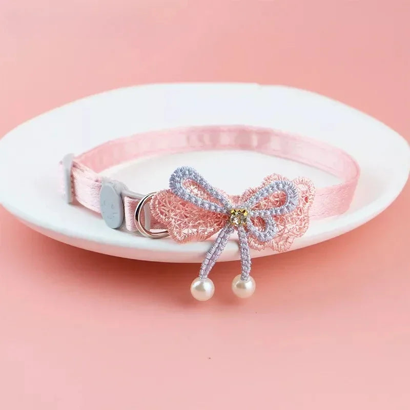 Cat Collar Pink Lace Bow Hanging Bead Cat Choker Bell Dog Cat Supplies Pet Accessories Dog Accessories Dog Cat Products