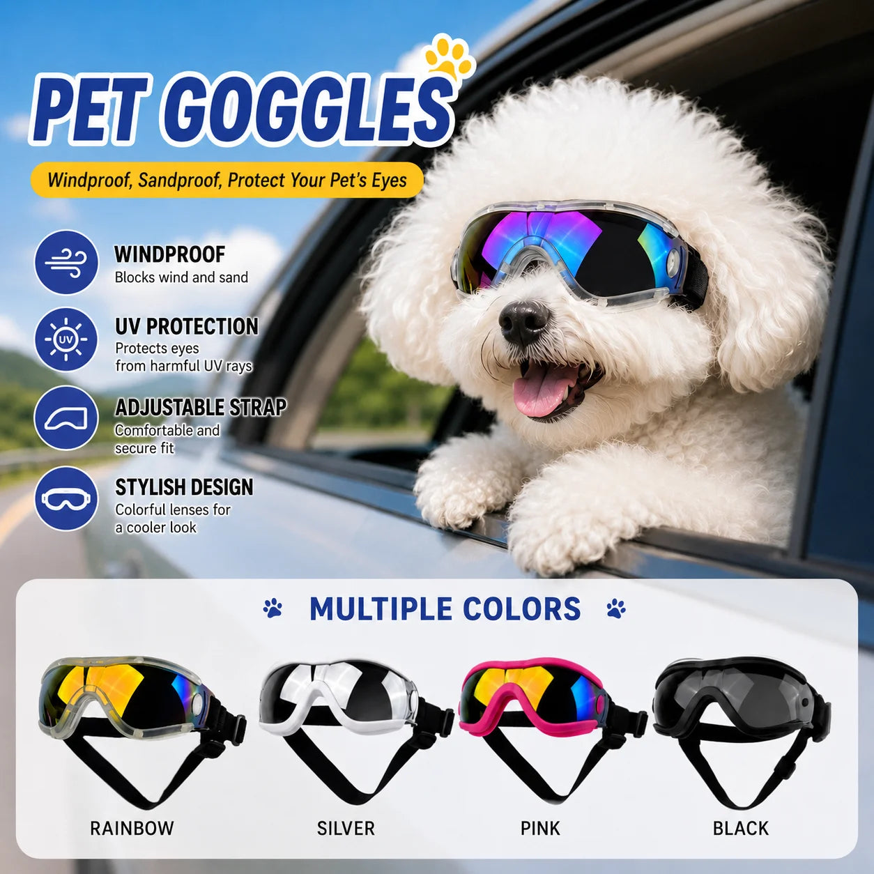 Pet Adjustable Dog Goggles Sunglasses Anti-UV Sun Glasses Eye Wear Protection Black Widely Used Dog Sunglasses Pet Dog Supplies