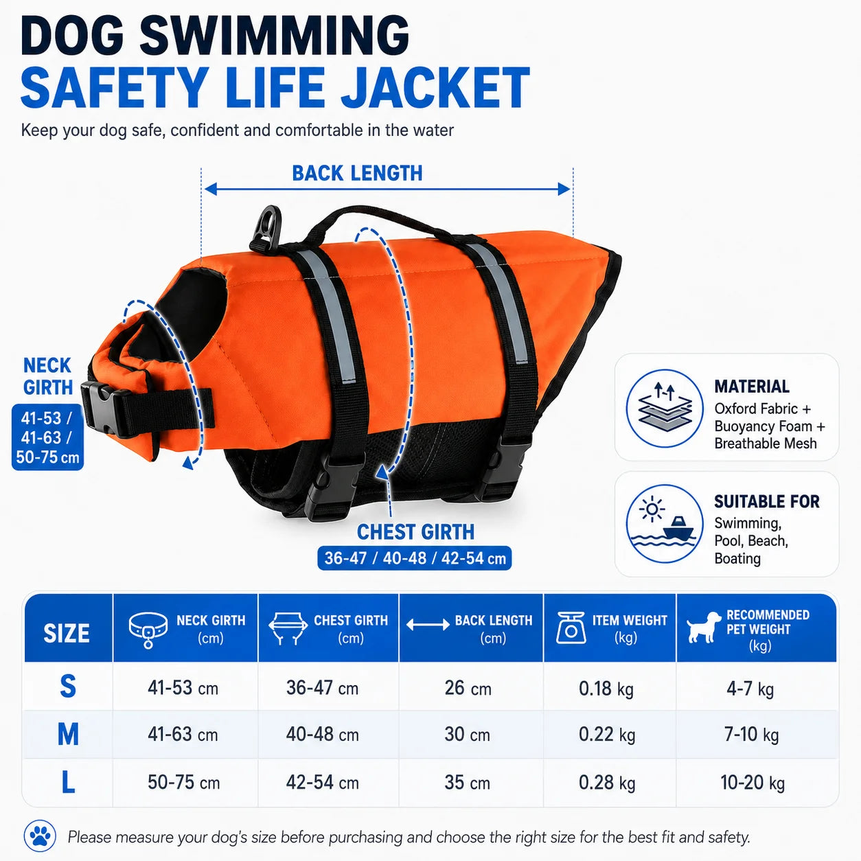 Dog Life Jacket Reflective Adjustable Pet Swimming Vest Enhanced Buoyancy Safety Swimwear with Rescue Handle for Dogs
