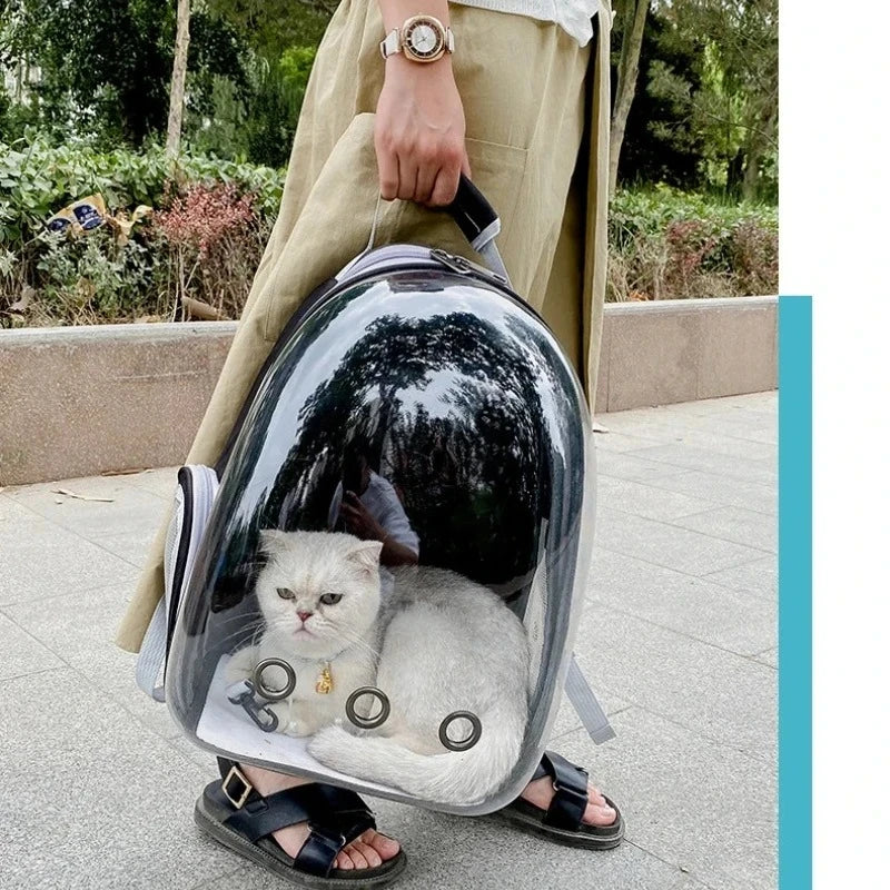 宇宙カプセル型ペットキャリーリュック™｜透明ドーム窓付き 猫・小型犬用 通気性お出かけバックパック
