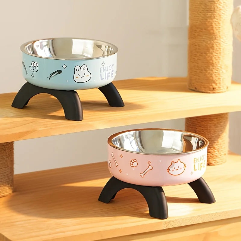 Anti-Tip Stainless Steel Pet Bowl with Cute Bunny Design | Elevated, Non-Slip, Perfect for Cats and Dogs, Durable Plastic Base