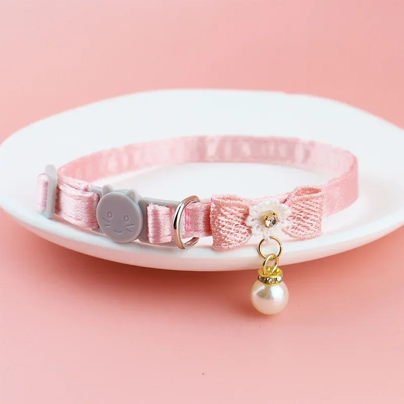 Cat Collar Pink Lace Bow Hanging Bead Cat Choker Bell Dog Cat Supplies Pet Accessories Dog Accessories Dog Cat Products