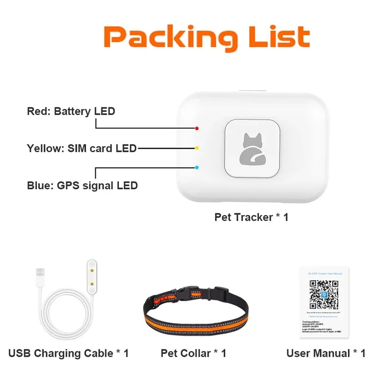 GPSペットトラッカー™｜4G LEDライト IP67防水 歩数・カロリー計測 犬猫用首輪
