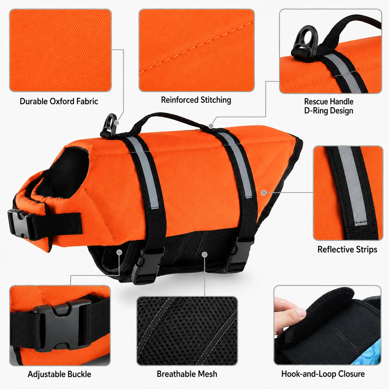Dog Life Jacket Reflective Adjustable Pet Swimming Vest Enhanced Buoyancy Safety Swimwear with Rescue Handle for Dogs