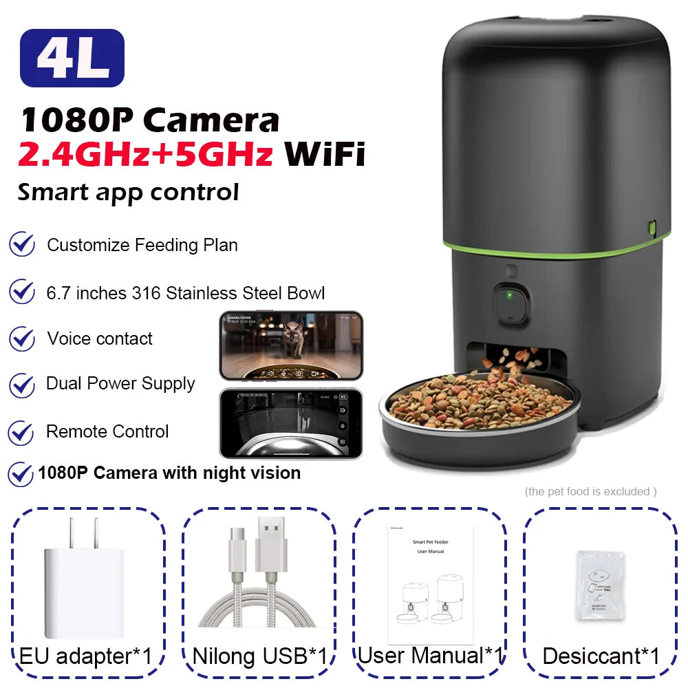 カメラ付き自動給餌器™｜1080P WiFi スマホ遠隔 犬猫用フードディスペンサー