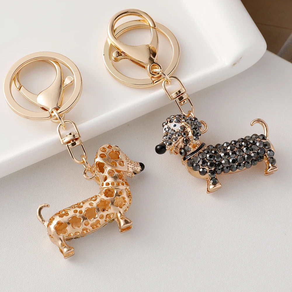 きらきらダックスフントキーホルダー™｜ラインストーン装飾 バッグチャーム 犬モチーフアクセサリー