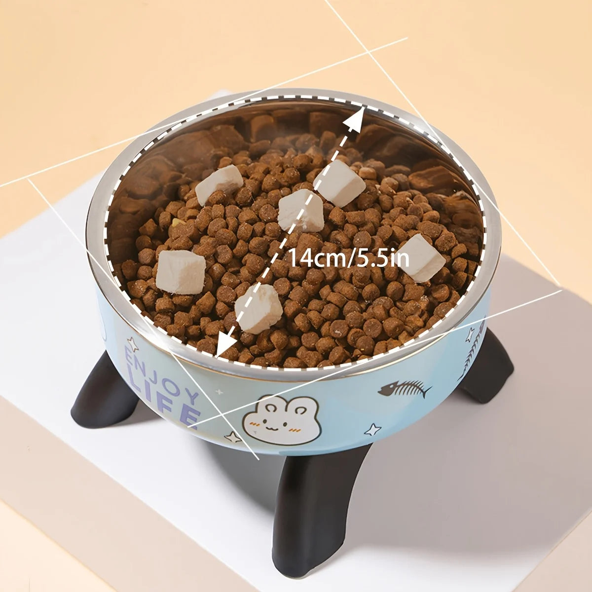 Anti-Tip Stainless Steel Pet Bowl with Cute Bunny Design | Elevated, Non-Slip, Perfect for Cats and Dogs, Durable Plastic Base