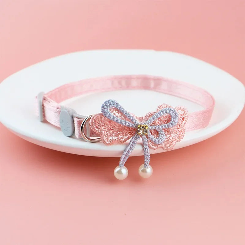 Cat Collar Pink Lace Bow Hanging Bead Cat Choker Bell Dog Cat Supplies Pet Accessories Dog Accessories Dog Cat Products