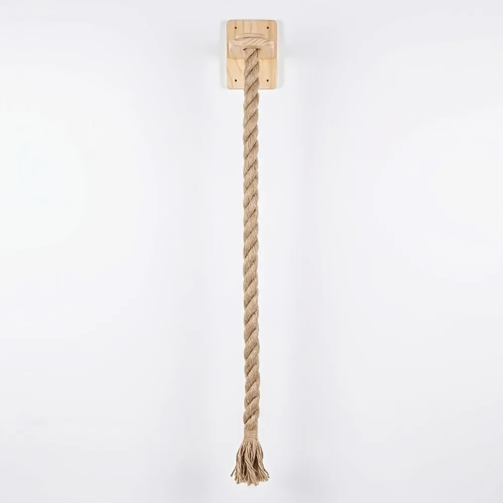 Wall Mounted Cat Scratching Post Natural Sisal Hemp Rope Vertical Cat Climbing Rope Space Saving Indoor Cat Toy Wooden Platform