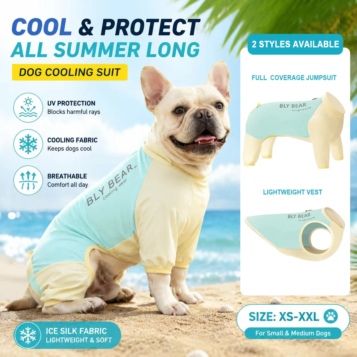 Dog Cooling Suit UV Protection, Lightweight Four Legged Summer Jumpsuit & Vest, Breathable Pet Clothes for Small Medium Dogs