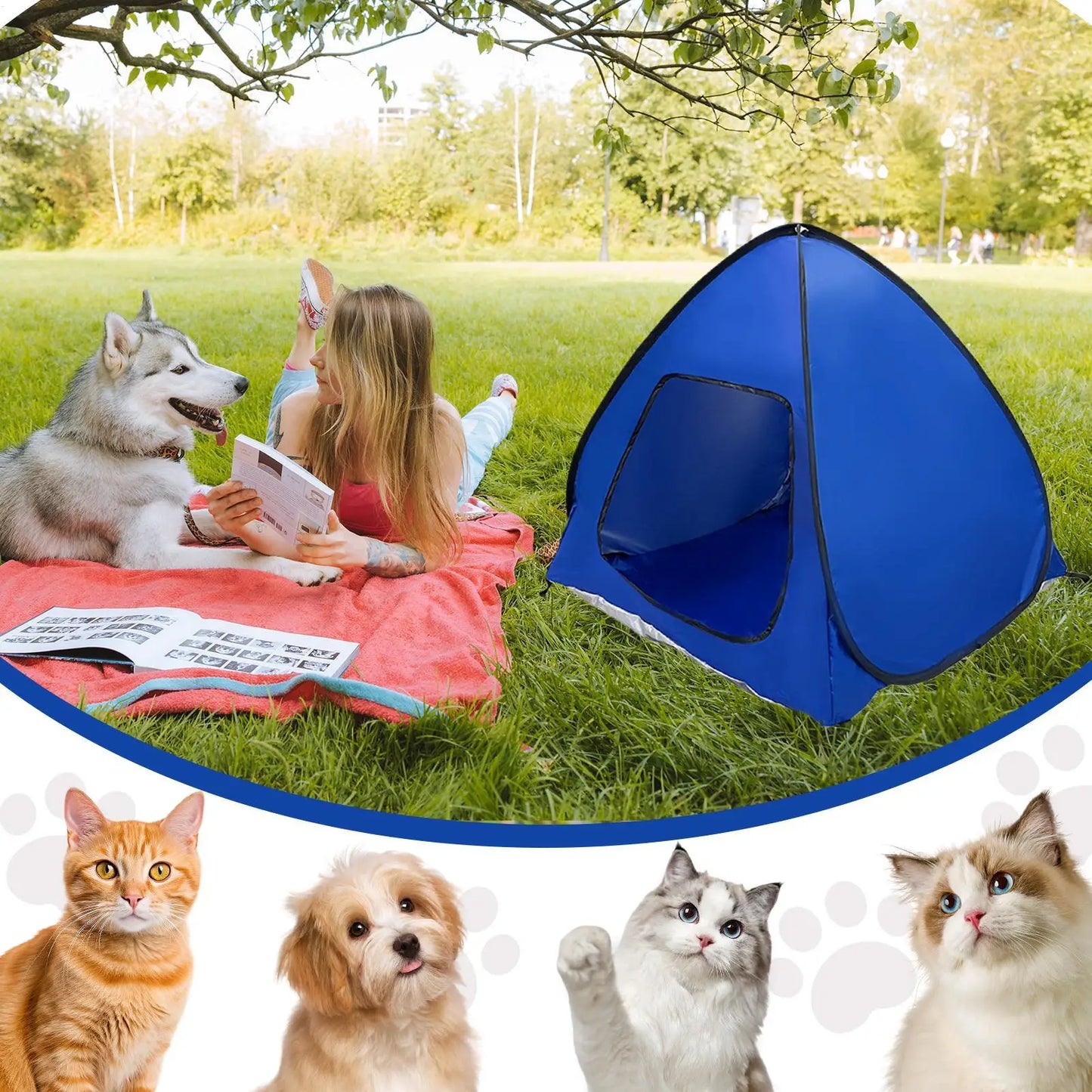 Dog Camping Tent Foldable Pet House Waterproof Shelter Outside Cat Dog Outside Shade Tent For Picnicking Lawn Garden Patio