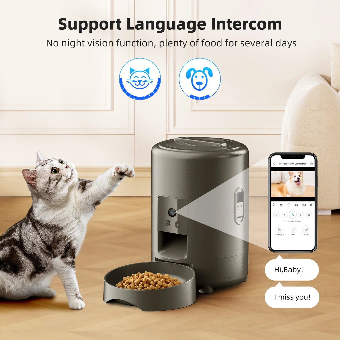 カメラ付き自動給餌器™｜2L 1080P WiFi アプリ操作 犬猫用スマートフィーダー