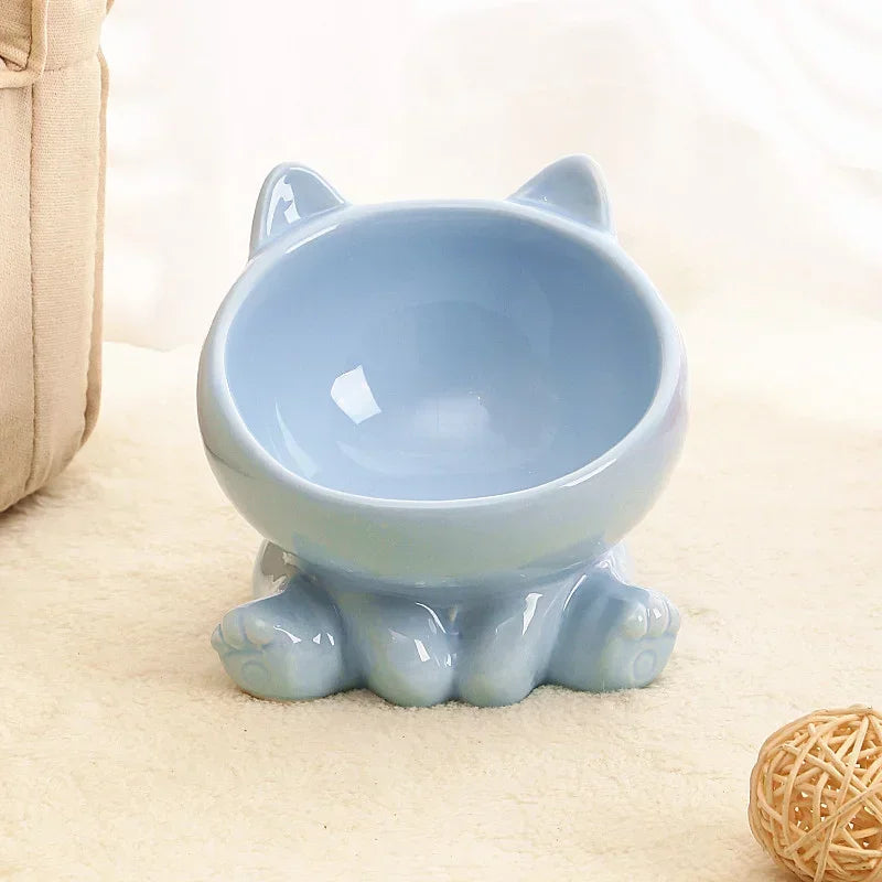 ねこ耳デザイン傾斜ペットボウル™｜首にやさしい高さ付き 陶器製 猫・小型犬用フードボウル