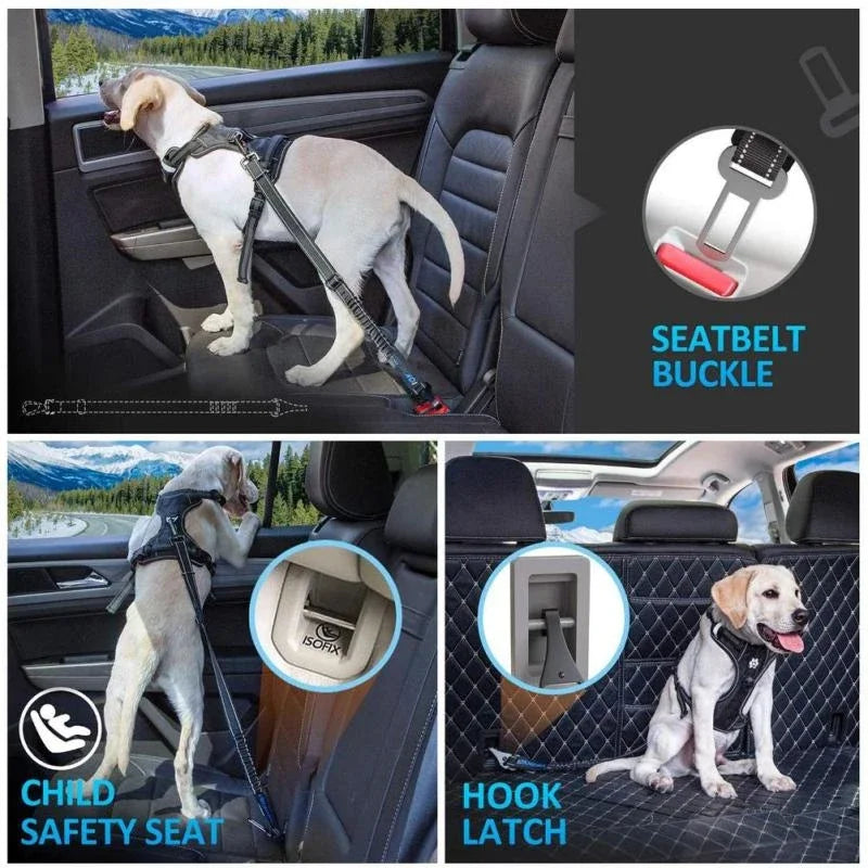 ペット用ドライブシートベルト™｜反射素材 調節式 犬用車載安全リード ハーネス接続
