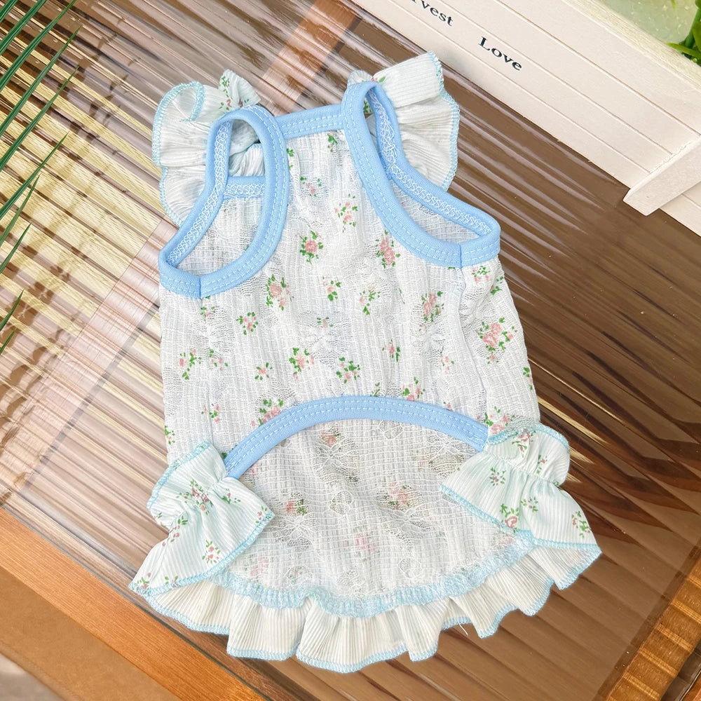Thin Breathable Small Dog Princess Dress Cool Summer Spring Cute Medium Cat Halter Skirt Breathable Dog Dress Clothes