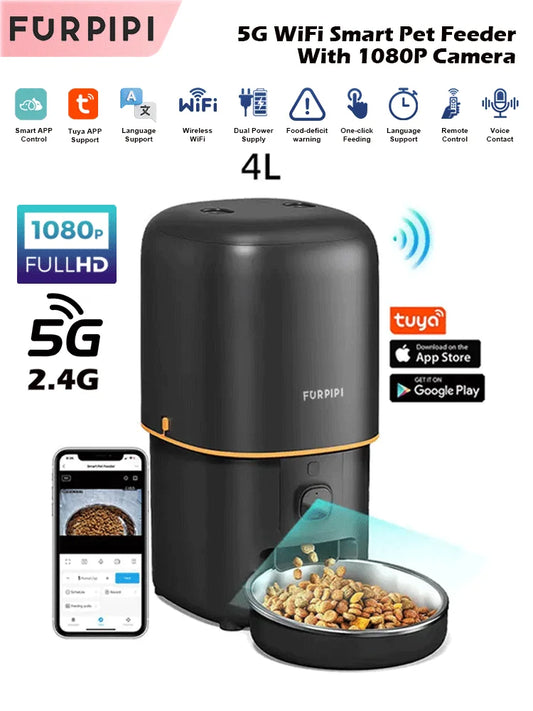 カメラ付き自動給餌器™｜1080P WiFi スマホ遠隔 犬猫用フードディスペンサー