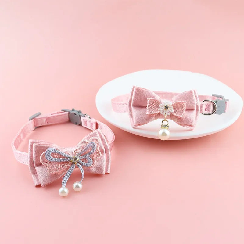 Cat Collar Pink Lace Bow Hanging Bead Cat Choker Bell Dog Cat Supplies Pet Accessories Dog Accessories Dog Cat Products