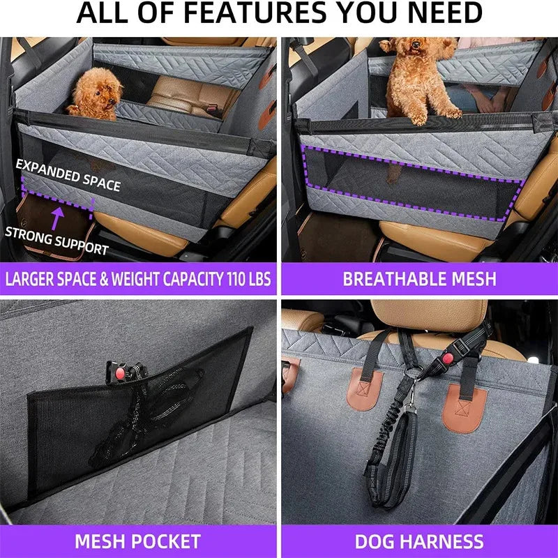 Pet Car Nest Bed, Full Coverage Back Seat Hammock Extender for Cars, Waterproof Scratchproof with Mesh Pocket for All Size Dogs